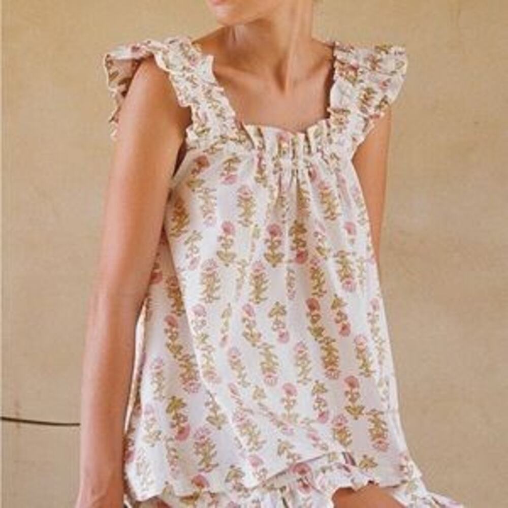 Floral Ruffle Trim Pajama Set